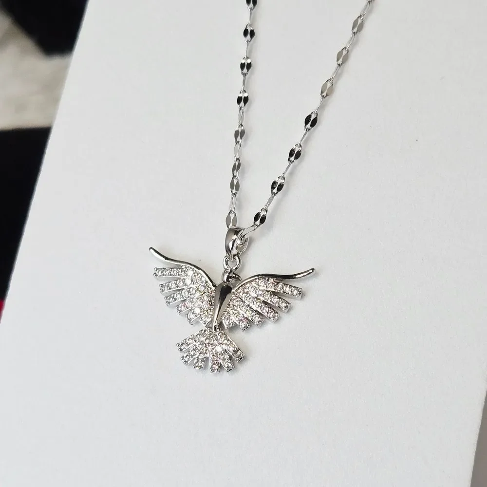 Silver Rhinestone Phoenix Necklace Dark Rebirth Firebird Pendant Gothic Glam